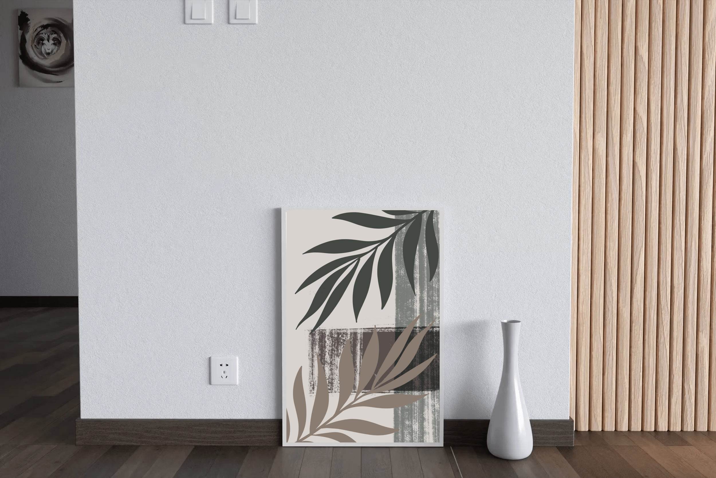 Minimalist Leaf Pattern with Grey Backround - beink online art store