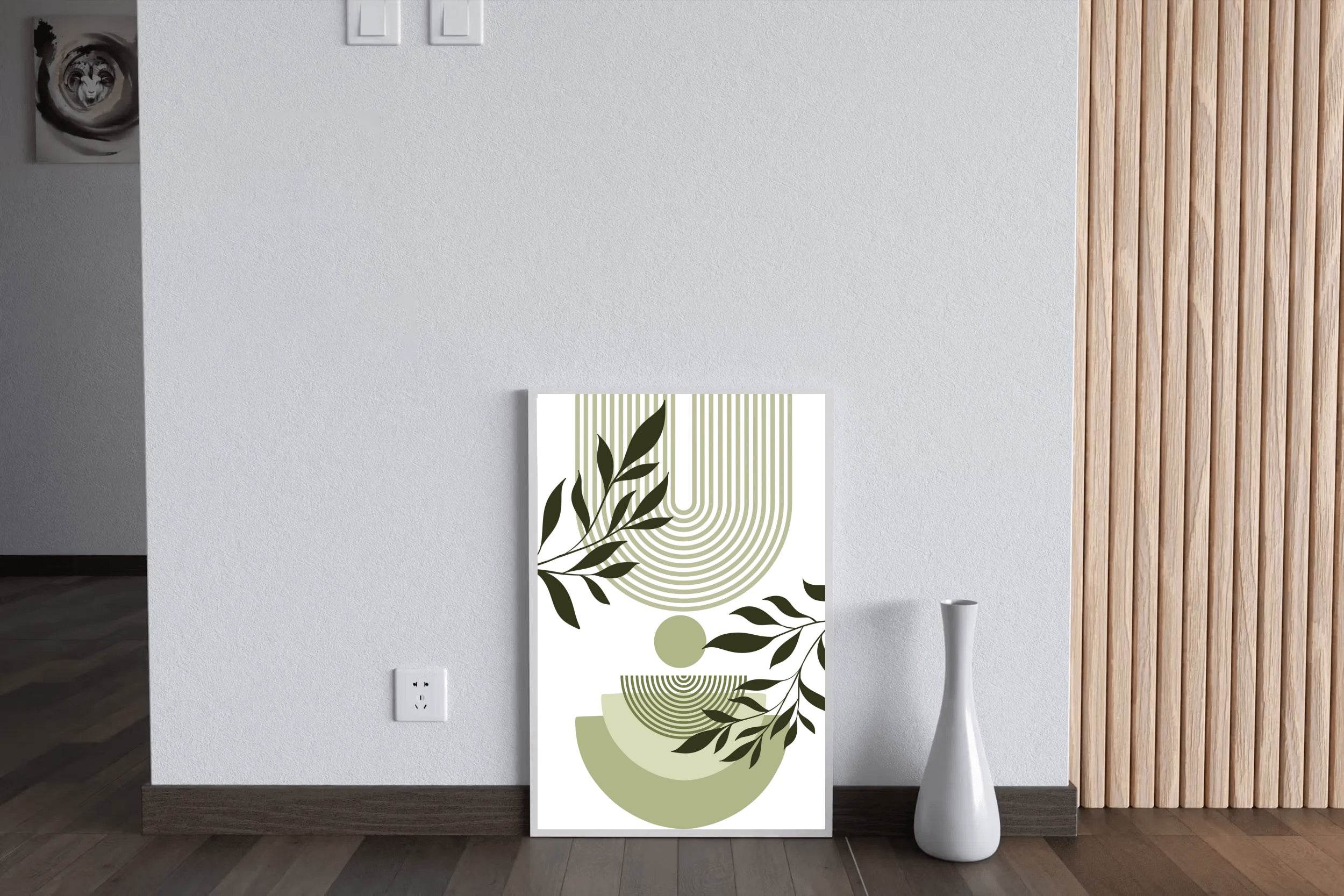 Geometric Shapes with Green leaves ArtWork - beink online art store