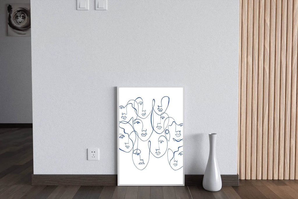 Blue and White Abstract Face Wall Art - beink online art store