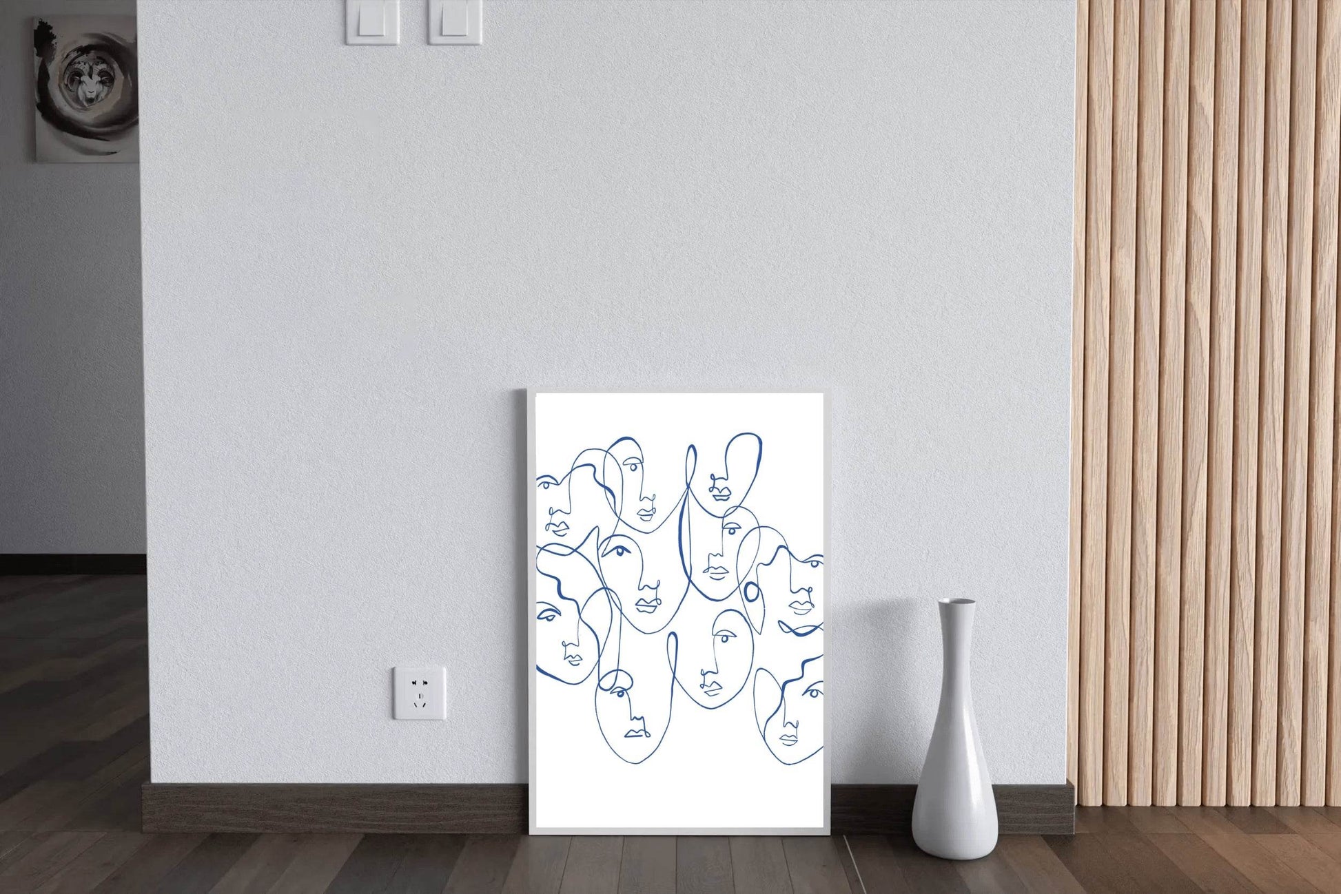 Blue and White Abstract Face Wall Art - beink online art store
