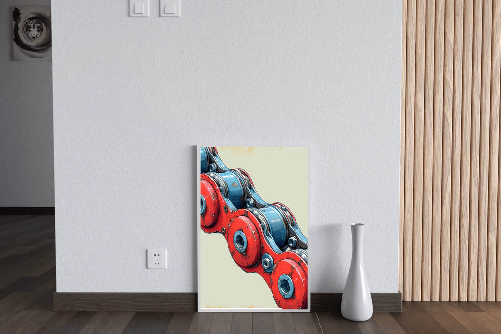 Painting of Red and Blue Bicycle Chain Artwork - beink online art store