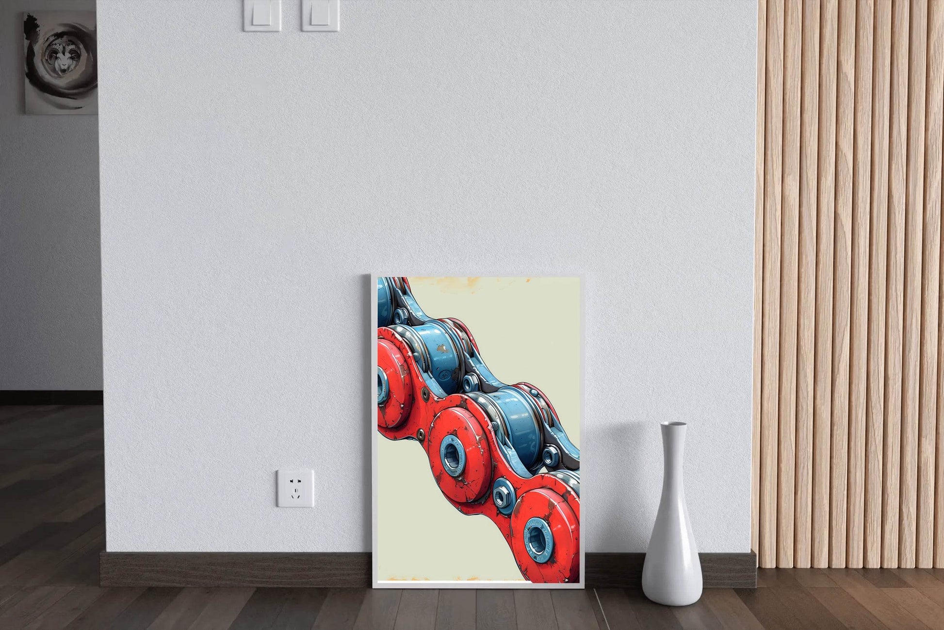 Painting of Red and Blue Bicycle Chain Artwork - beink online art store