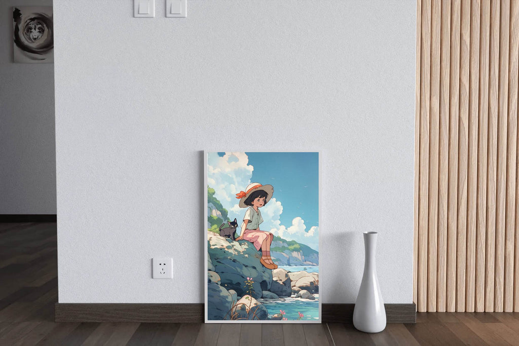 Vietnamese Girl Sitting on Rock Anime Wall Art - beink online art store