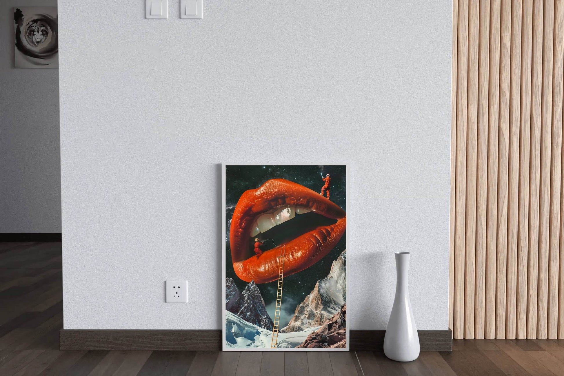Drawing Woman Lips With A Snowy Mountain Background Wall Art - beink online art store