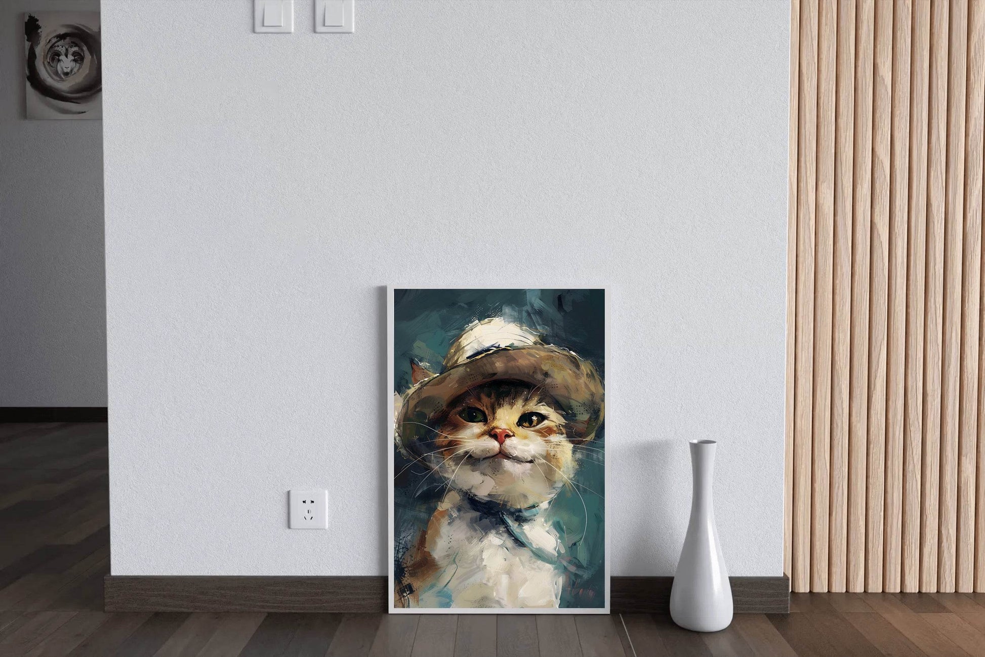 Smiling Kitten Wearing Hat Stroked Painting - beink online art store