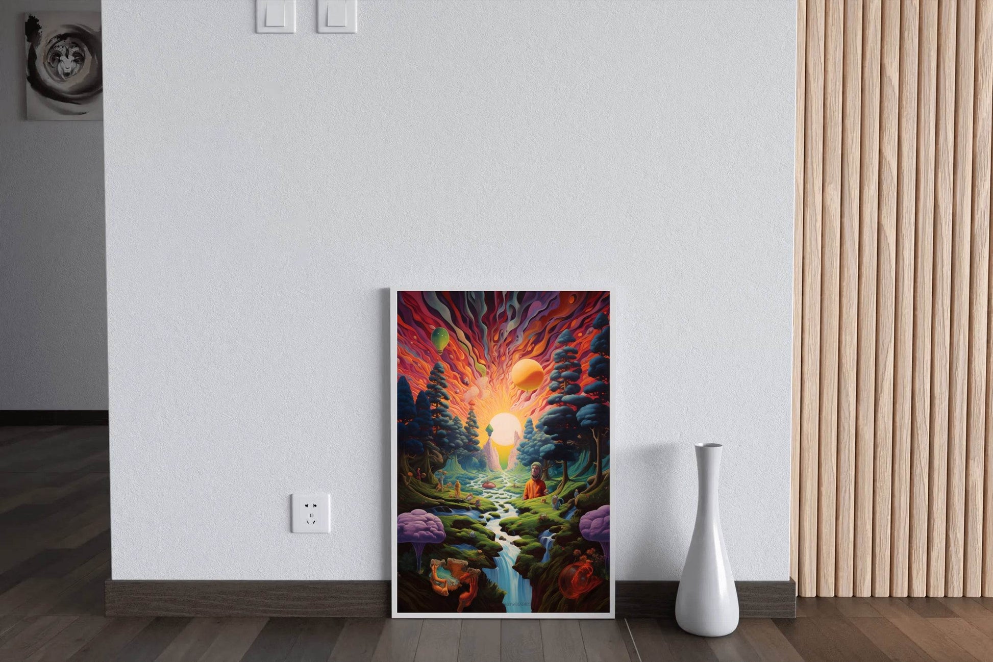 Painting of a Sunset Over a River With a Mountain Wall Art - beink online art store