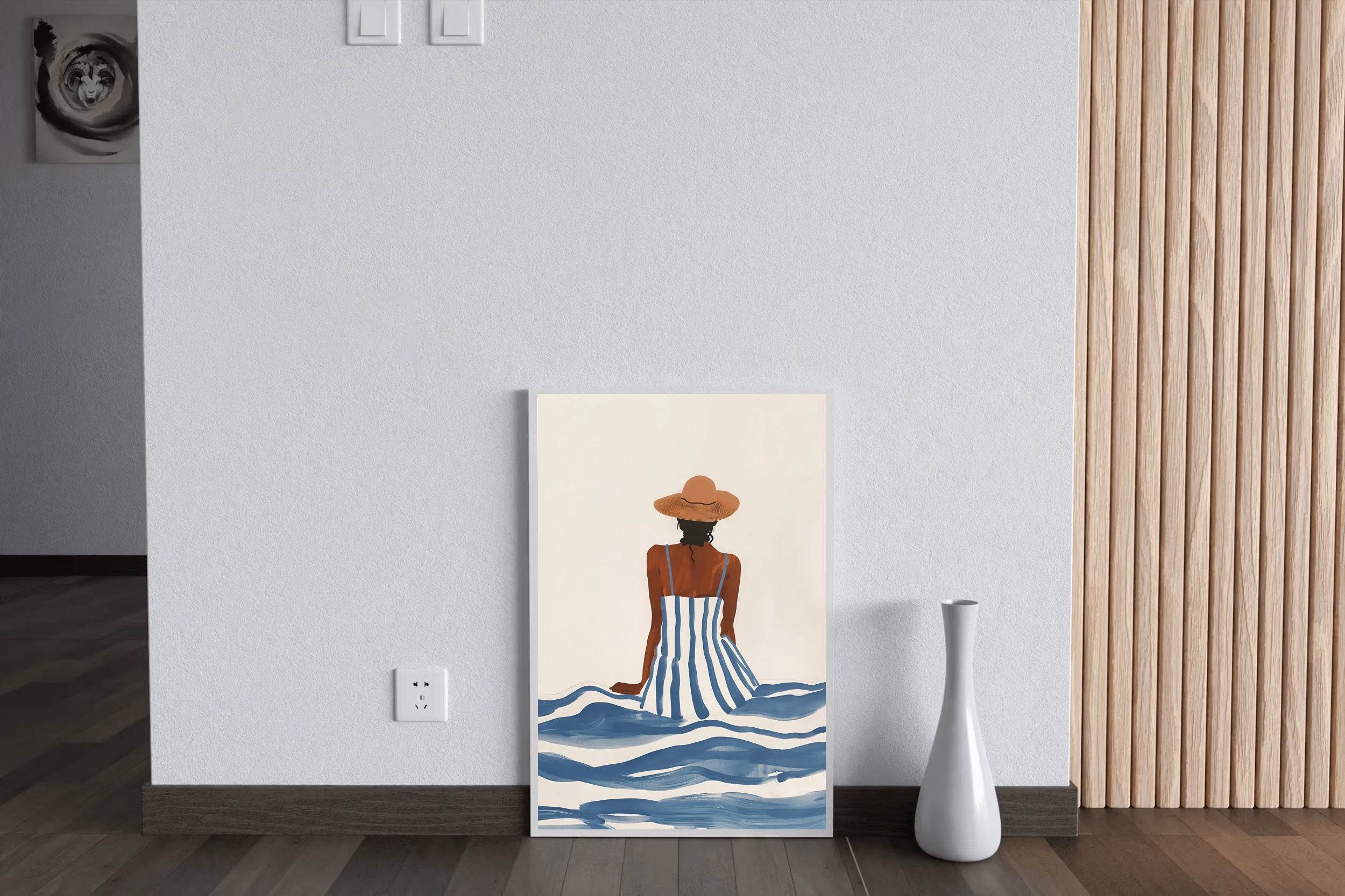 Women Sitting on a Beach Side - Beachside Tranquility Wall Art - beink online art store