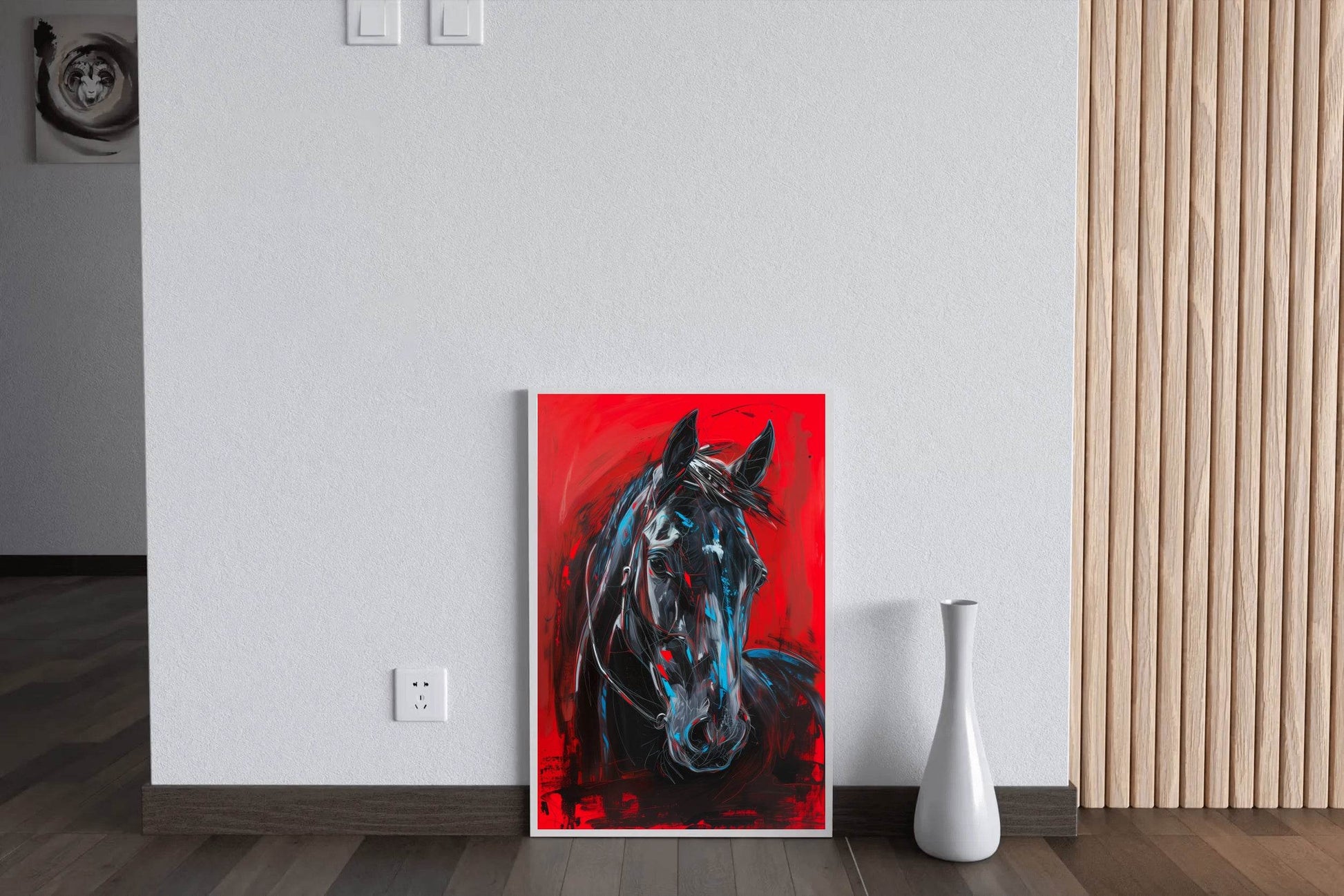 Painting of Black Horse With Red Background - beink online art store