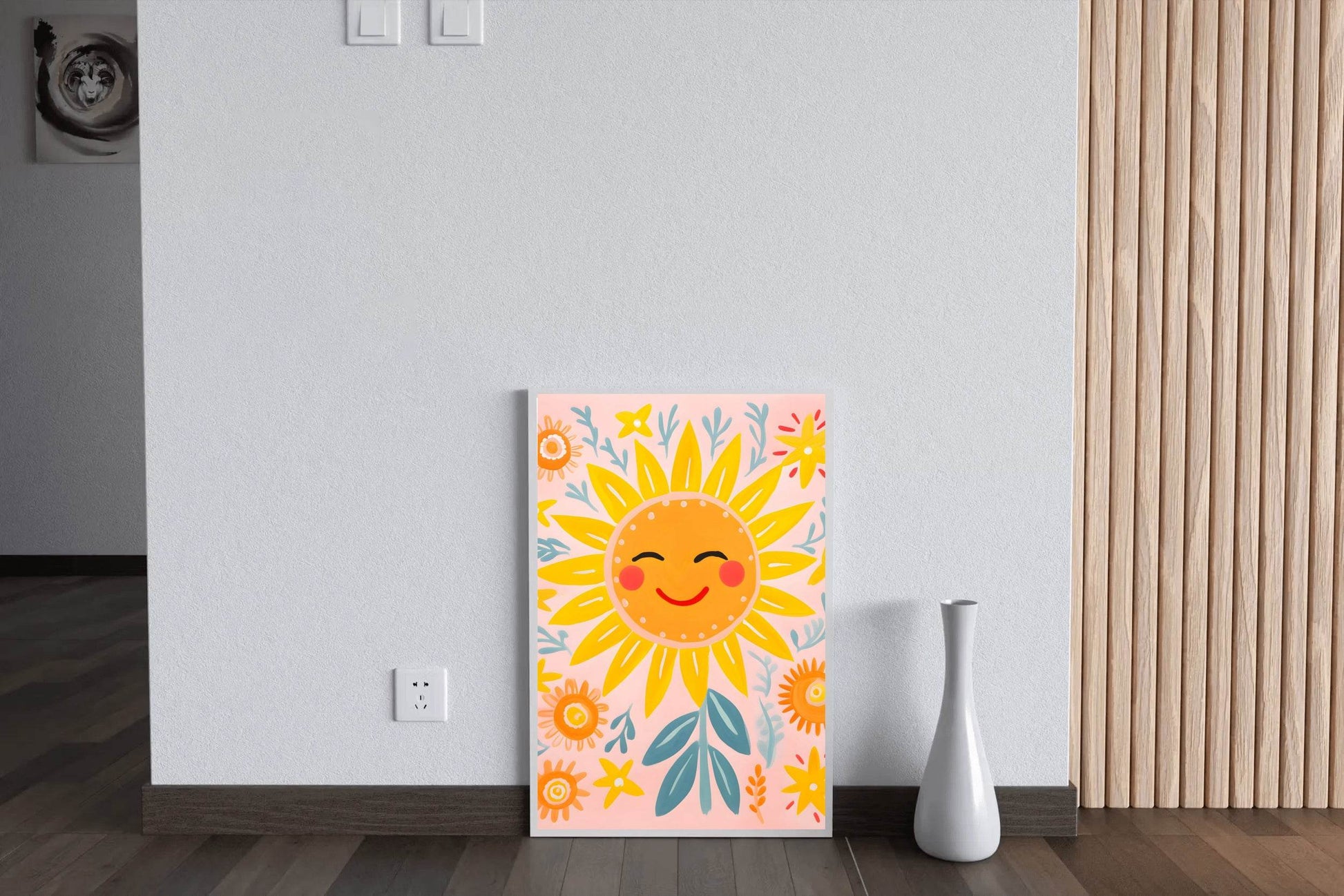 Painting of Smiling Sunflower With Floral Background - beink online art store