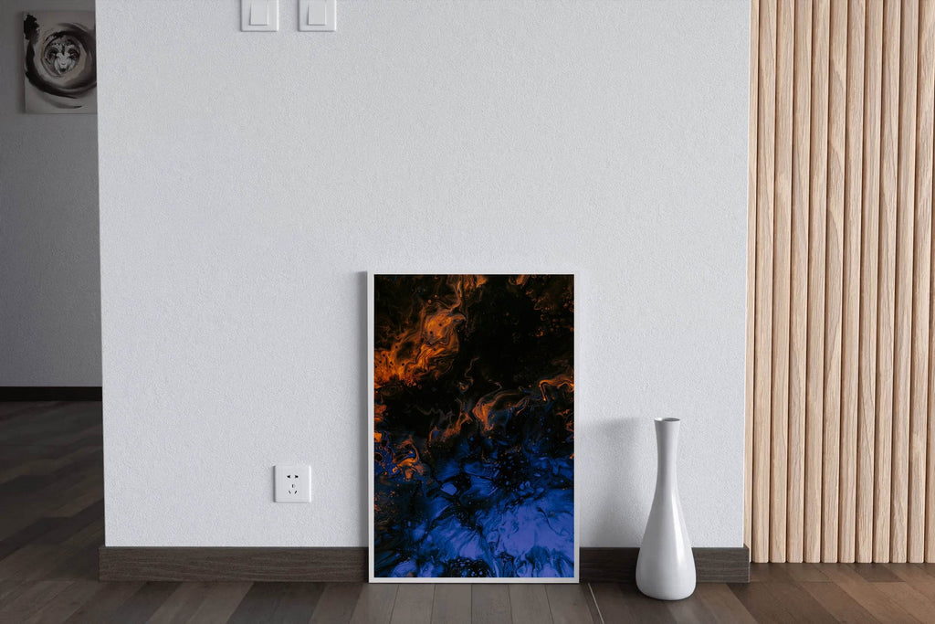Blue and Fire Oil Paint Abstract Wall Art - beink online art store