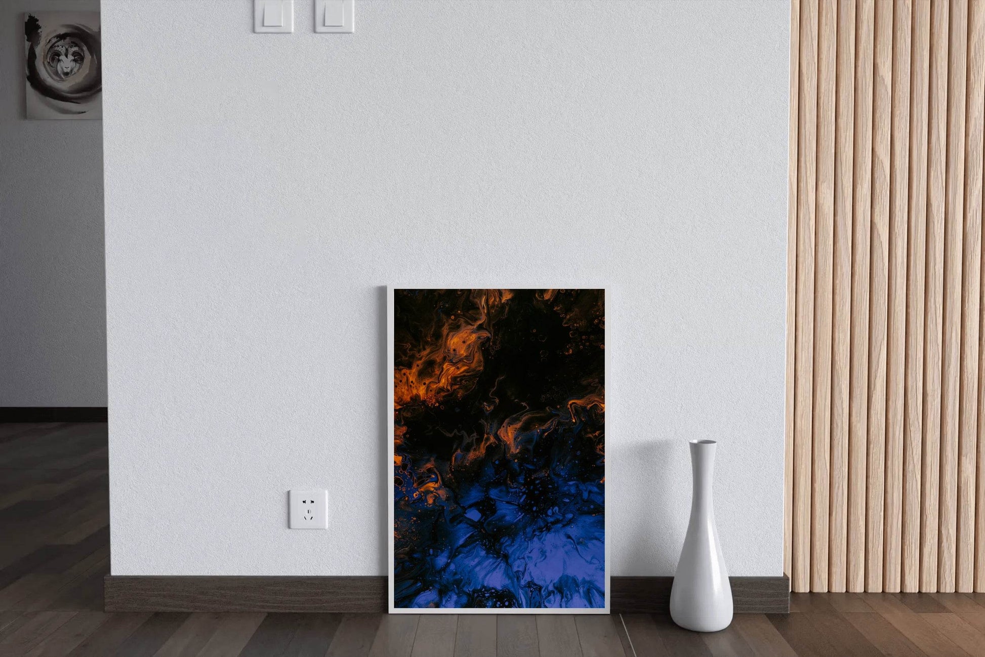 Blue and Fire Oil Paint Abstract Wall Art - beink online art store