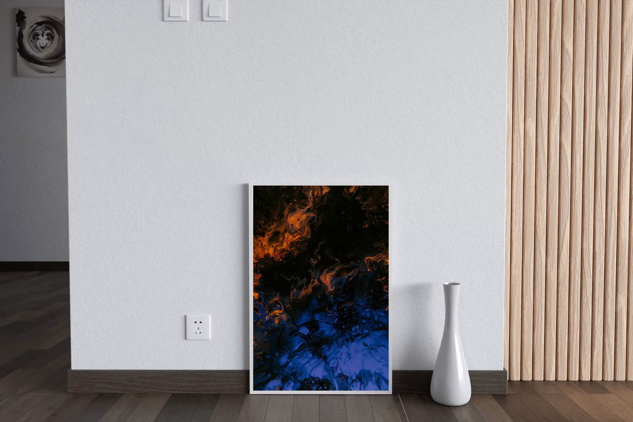Blue and Fire Oil Paint Abstract Wall Art - beink online art store