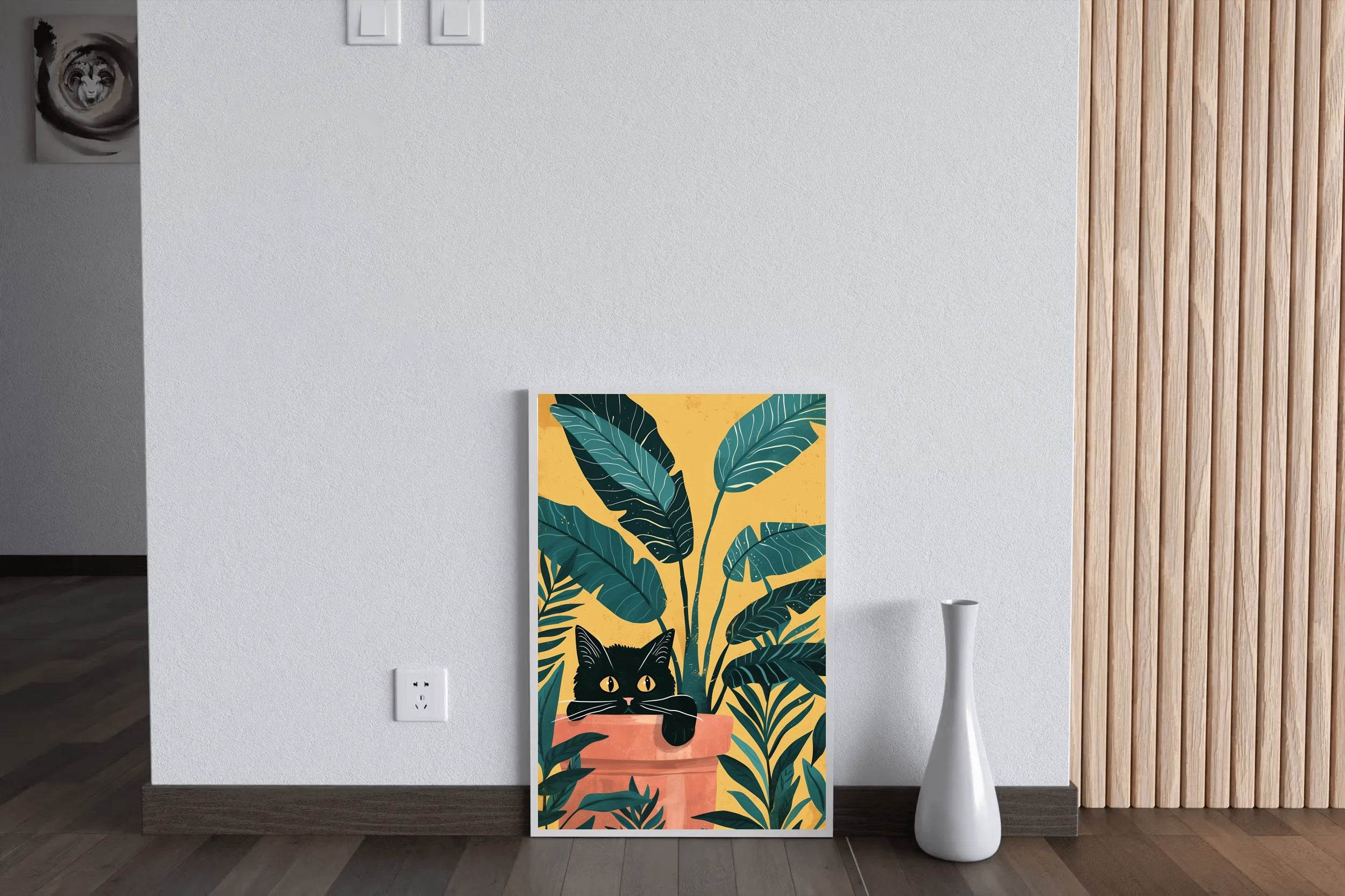 Black Cat With Floral Background Wall Art - beink online art store