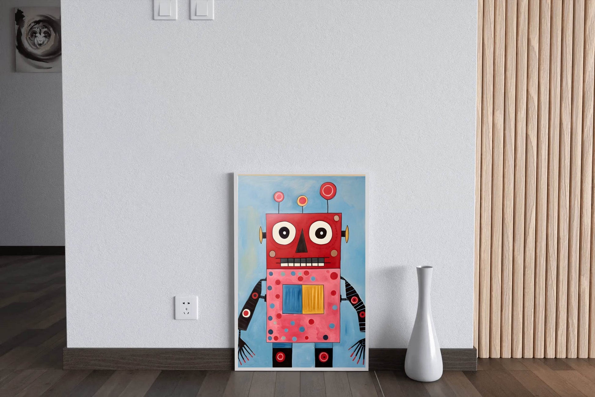 Painting of Red and Pink WaterColor Robot - beink online art store