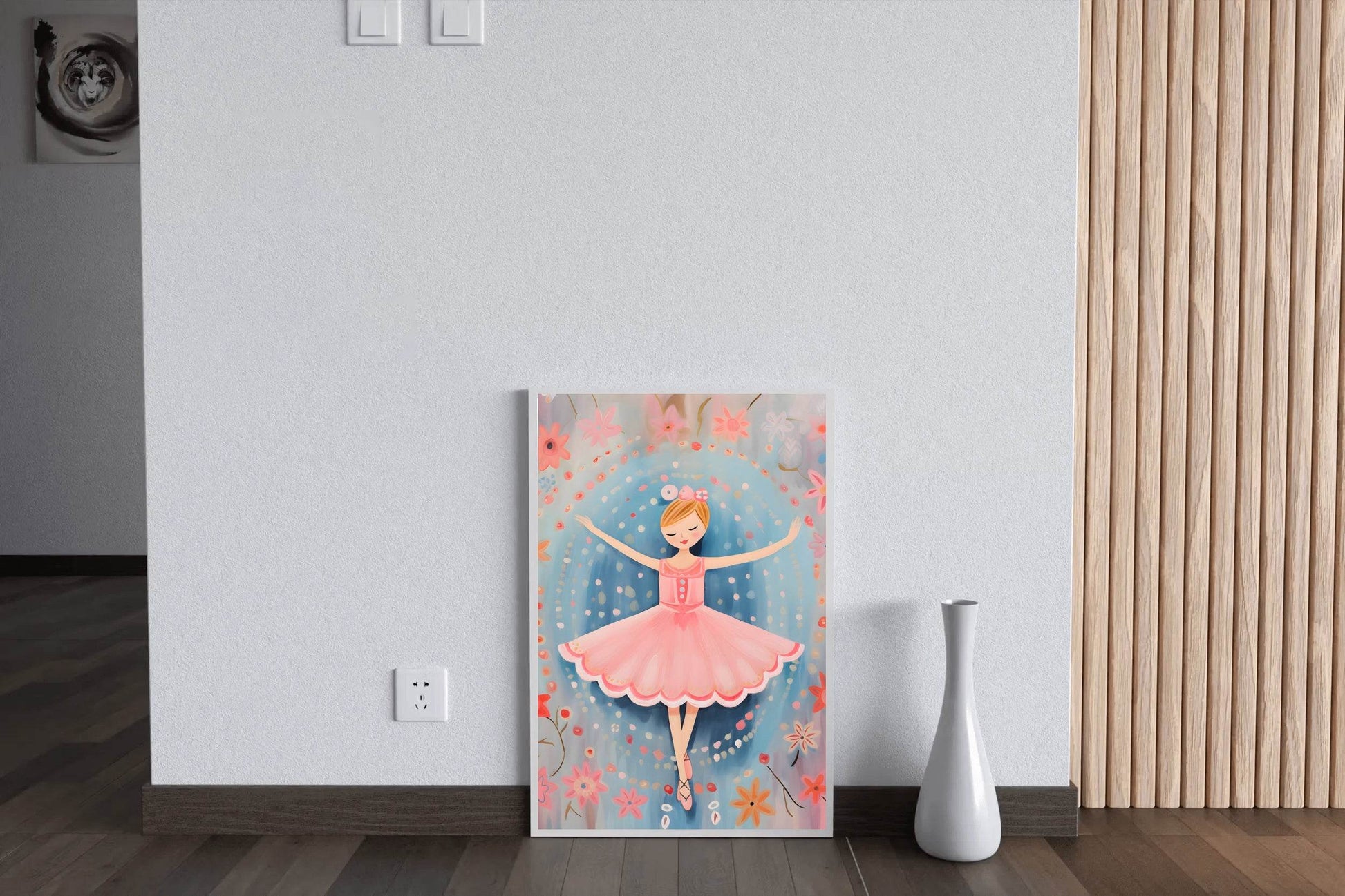 Drawing of Little Girl Dancing in Pink Dress - beink online art store