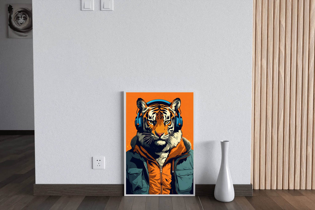 Painting of a Tiger Wearing Headphones and a Jacket. - beink online art store