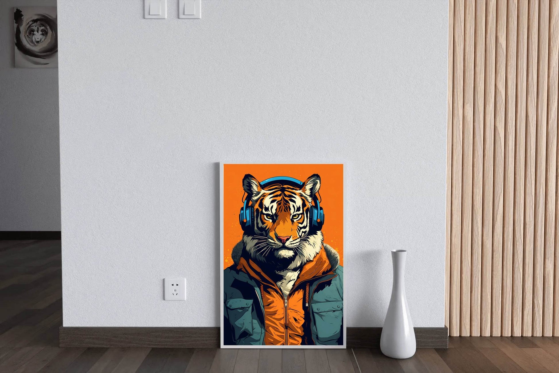 Painting of a Tiger Wearing Headphones and a Jacket. - beink online art store