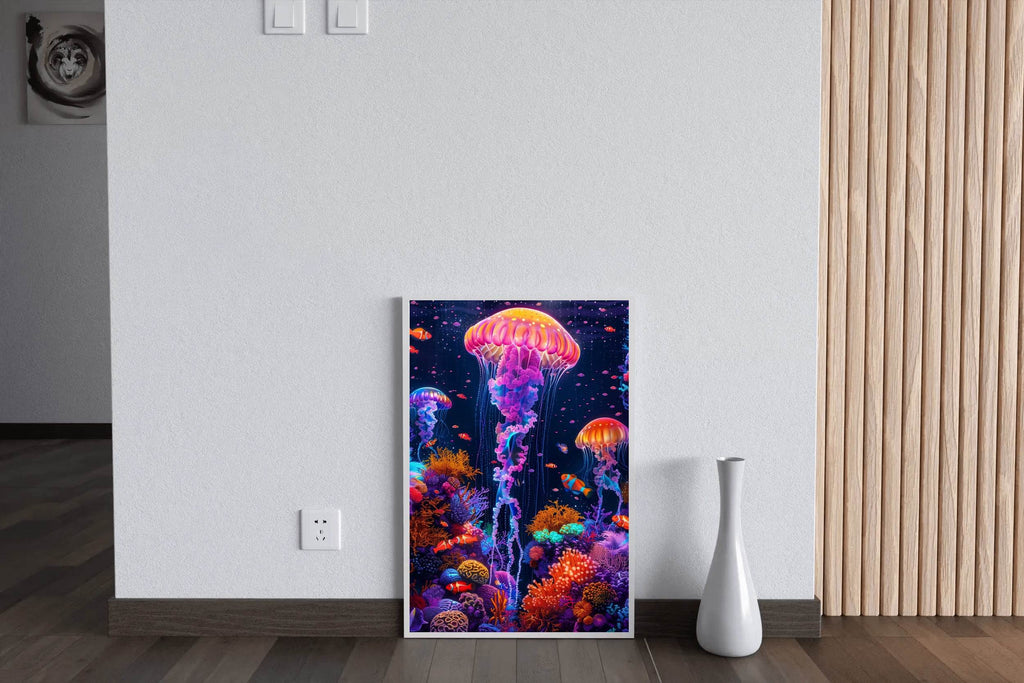 Neon Jellyfish Fantasy Underwater Wall Art - beink online art store