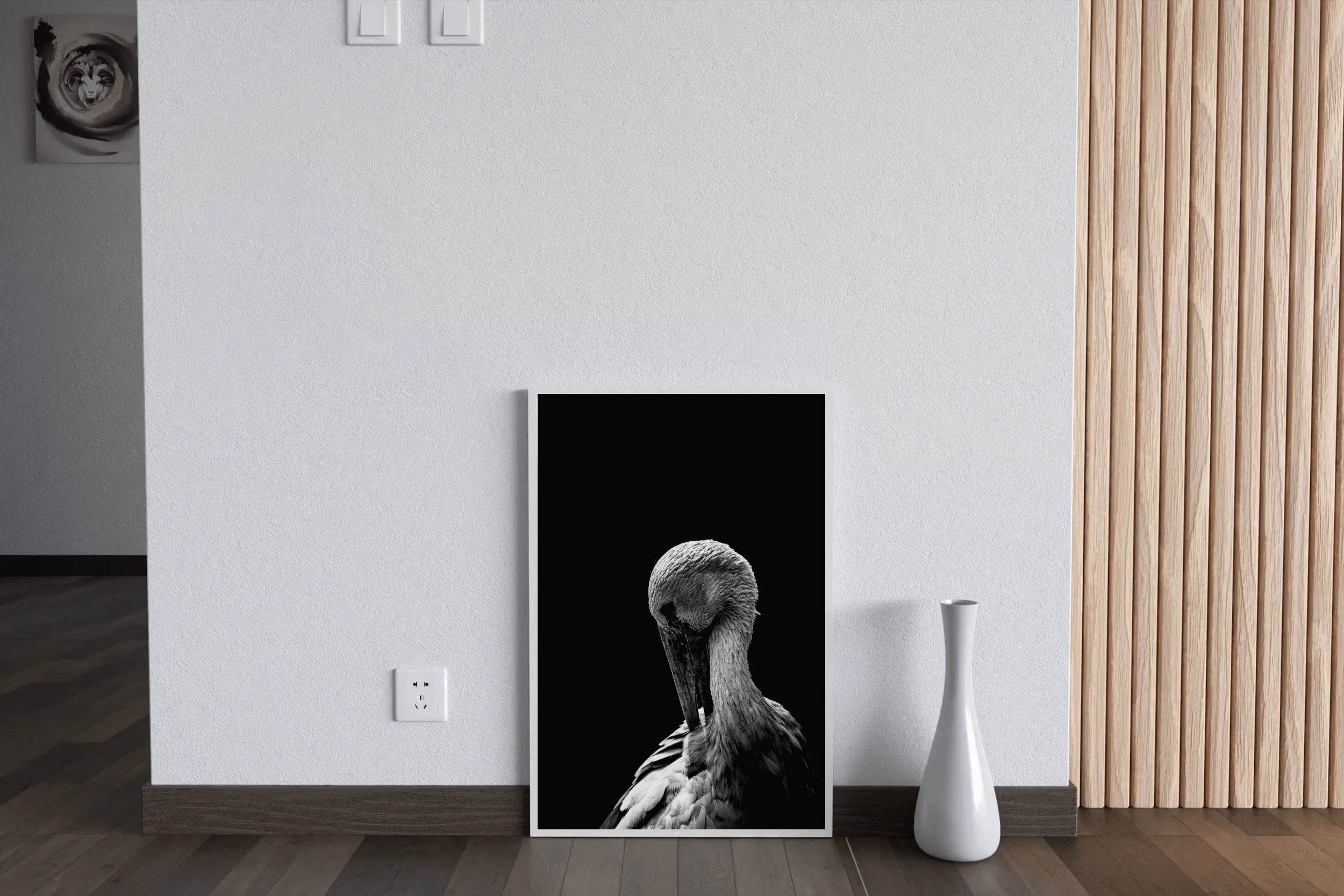 White Stork Bird Black & White Wall Art - beink online art store