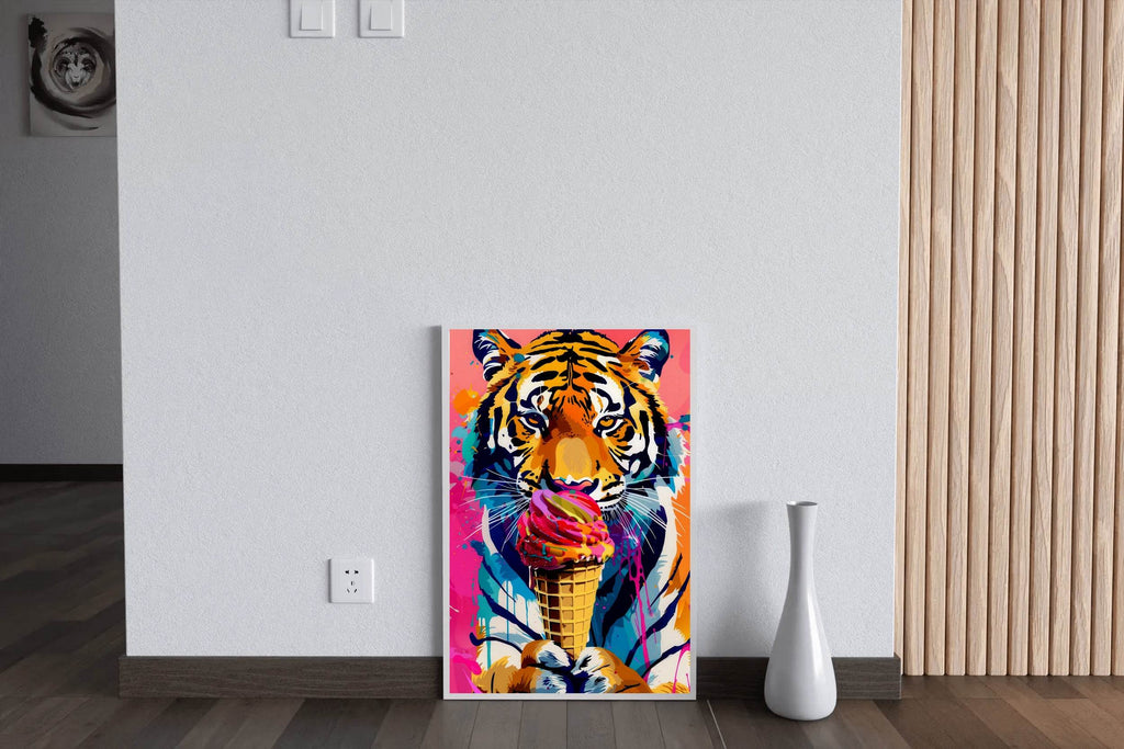 tiger eating ice cream Wall Art - beink online art store