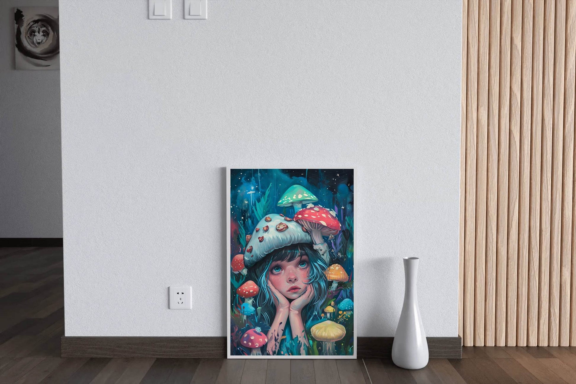 Anime Girl Colorful Style With Mushroom Wall Art - beink online art store