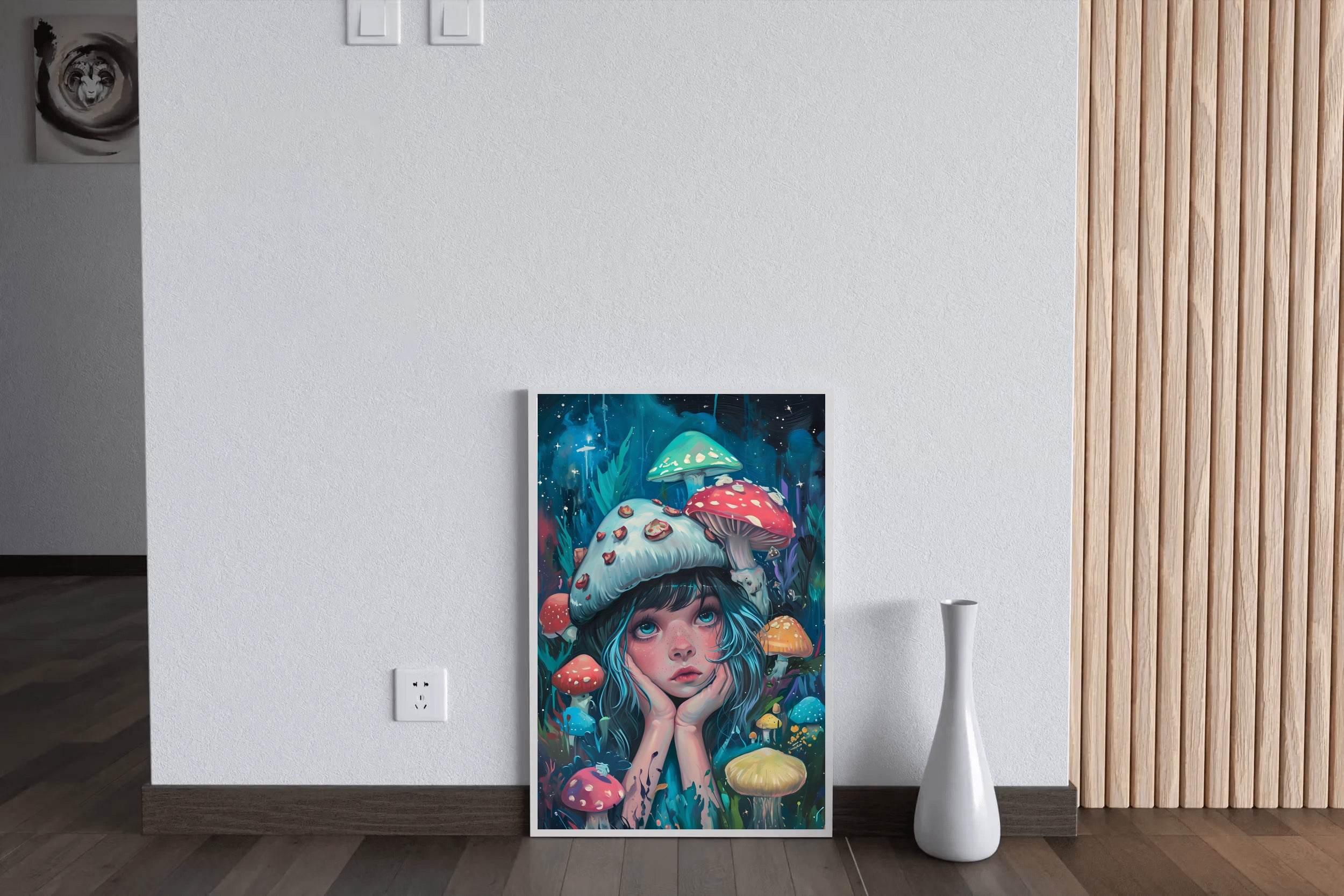 Anime Girl Colorful Style With Mushroom Wall Art - beink online art store