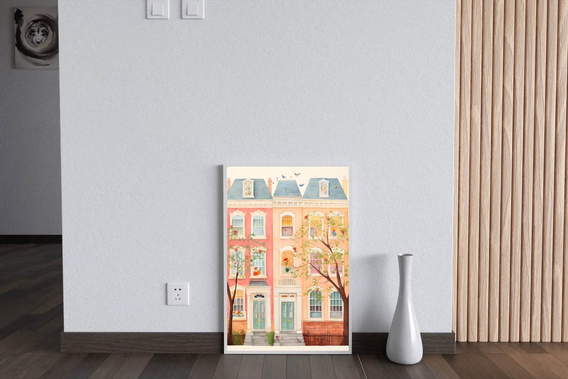Pastel Colored Row Houses Illustration - beink online art store