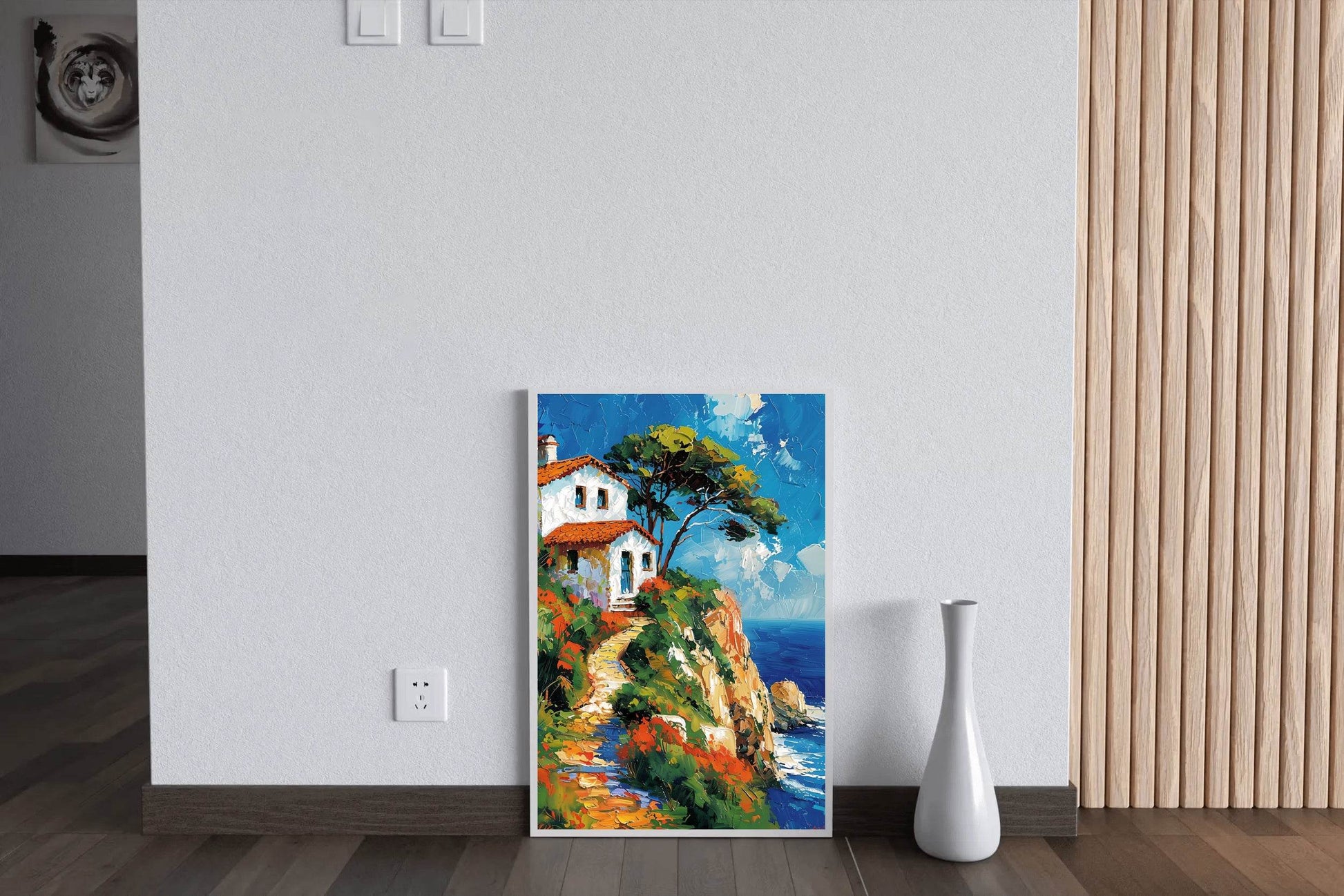 Painting Of Beach House On Cliff Wall Art - beink online art store