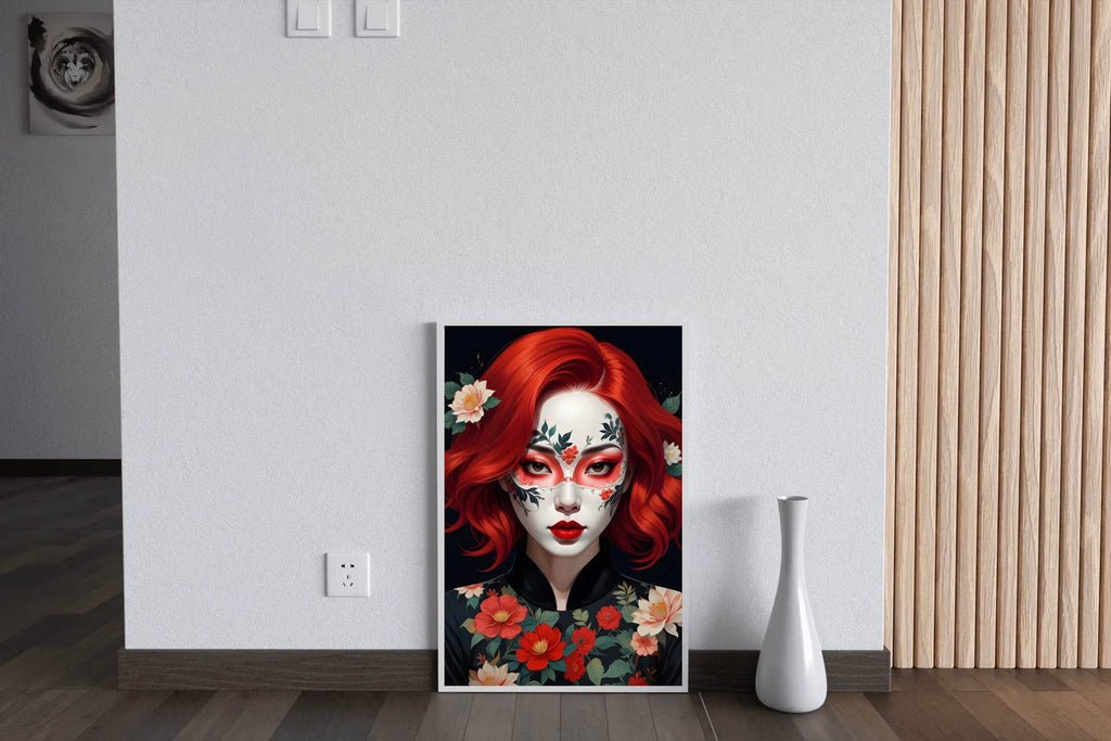 Asian Character with Red Hair unique makeup Wall Art - beink online art store
