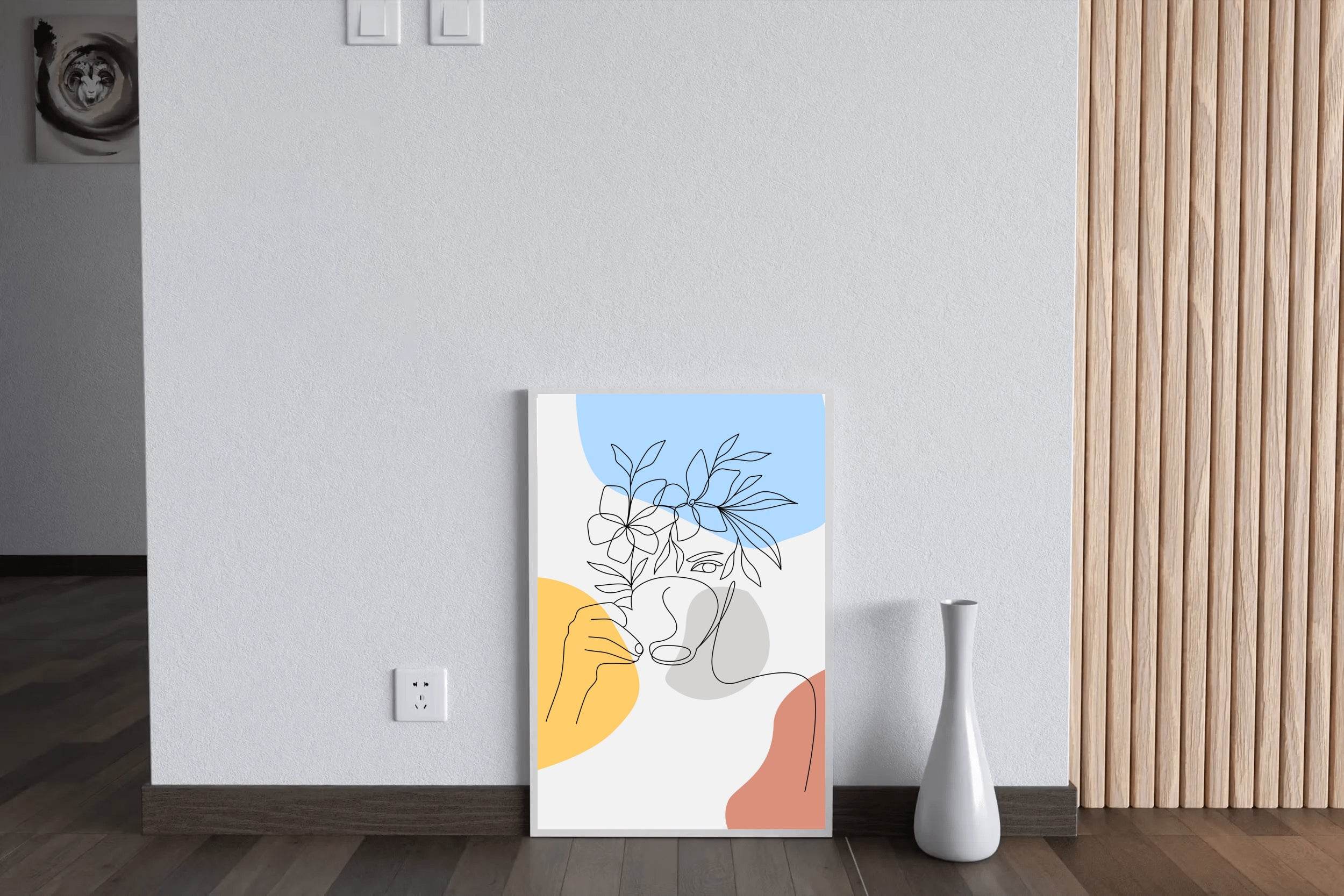 Minimal Design Of a Girl Drinking Tea Wall Art - beink online art store