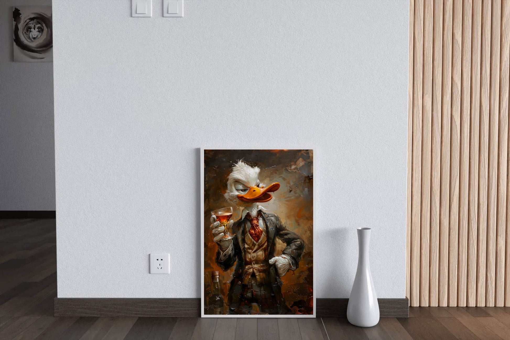 Shady Scrooge Donald Duck Holding Glass Wall Art - beink online art store