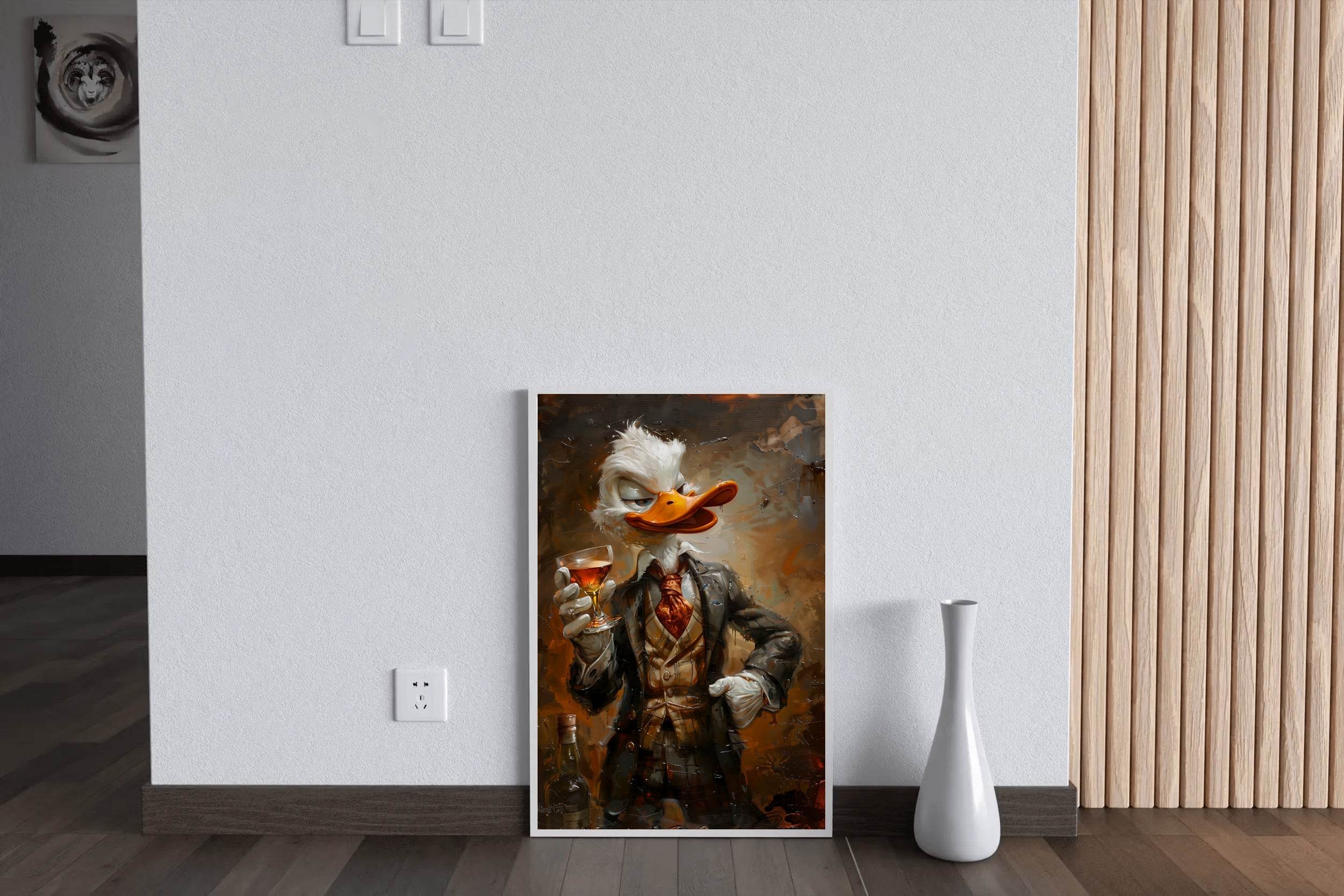 Shady Scrooge Donald Duck Holding Glass Wall Art - beink online art store