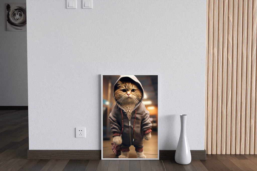 Cute Cat Wearing Jacket Animal Wall Art - beink online art store