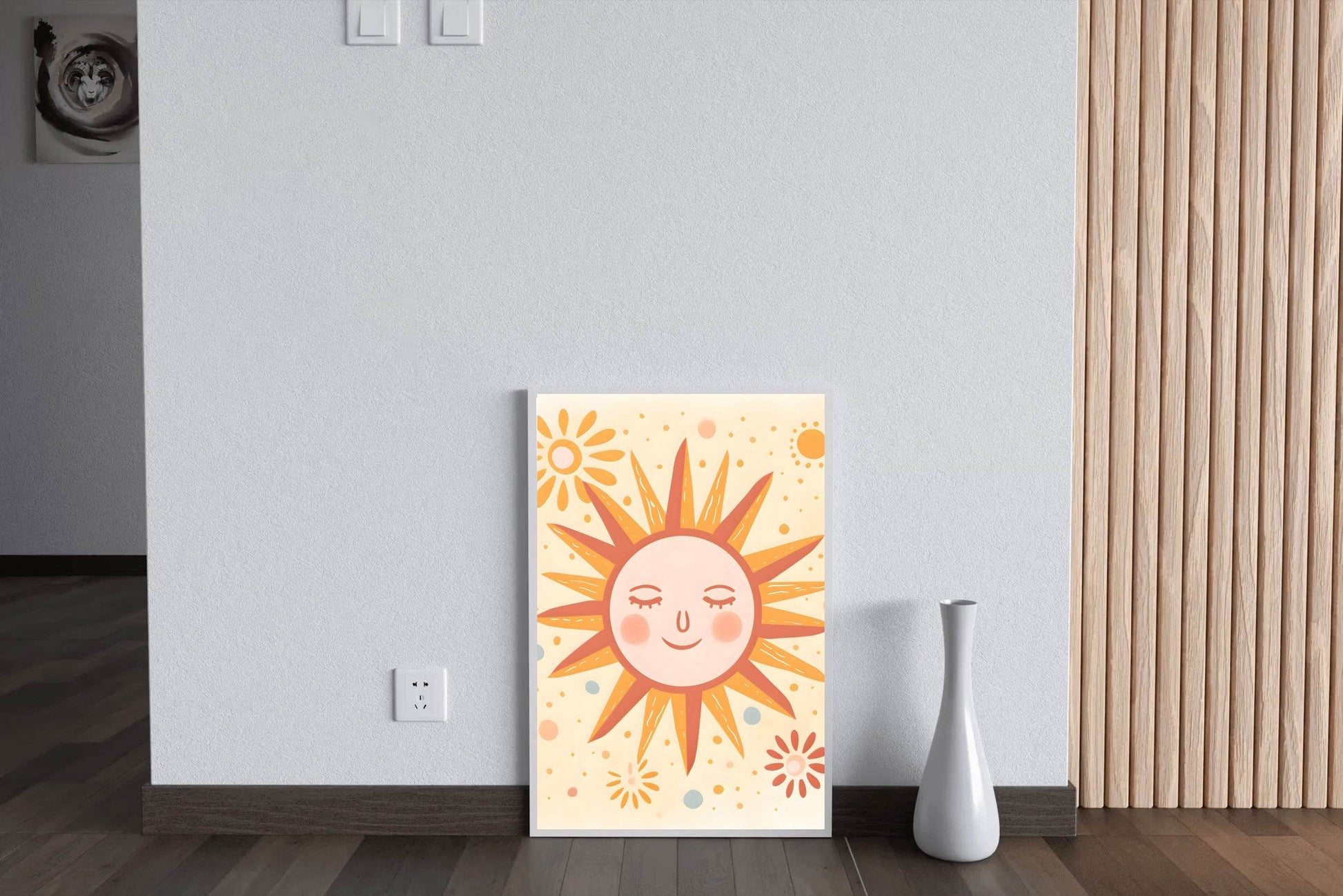 Illustration of Sleeping Sun With Yellow Background - beink online art store