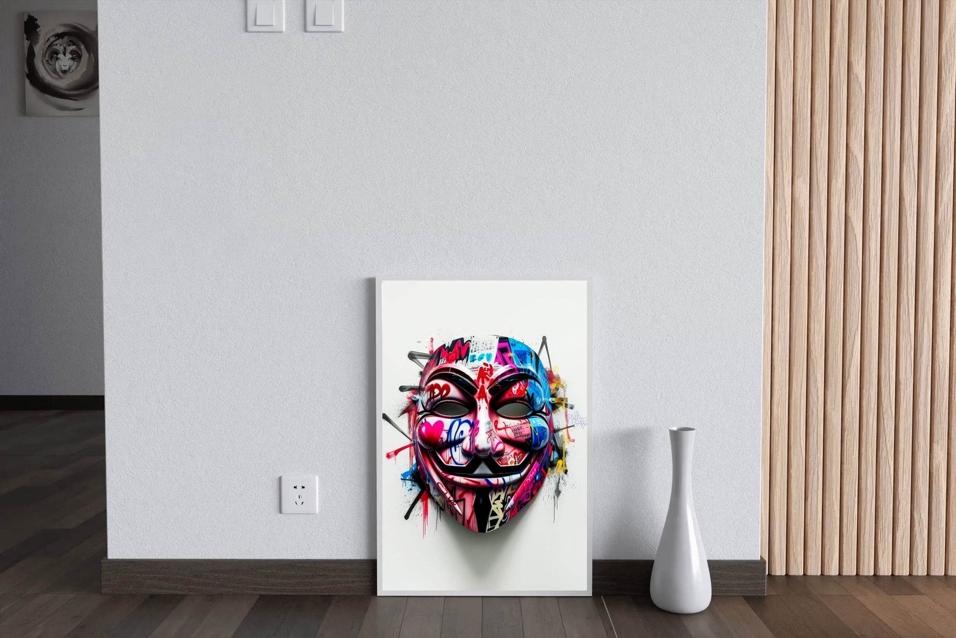 Graffiti-Covered Anonymous Mask Wall Art - beink online art store