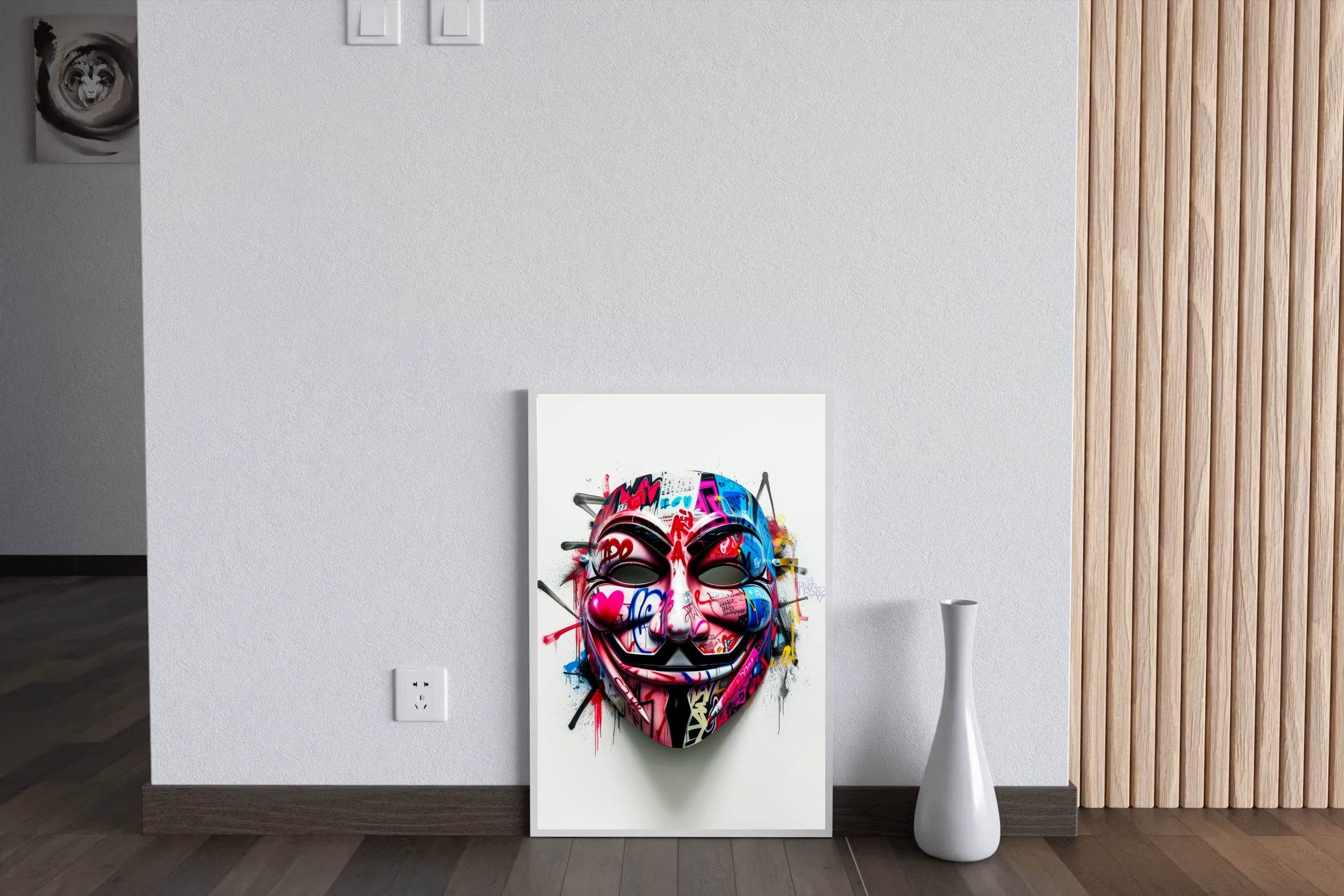 Graffiti-Covered Anonymous Mask Wall Art - beink online art store