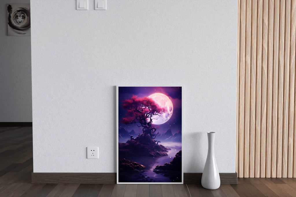 Sakura Tree In The Moonlight Wall Art - beink online art store