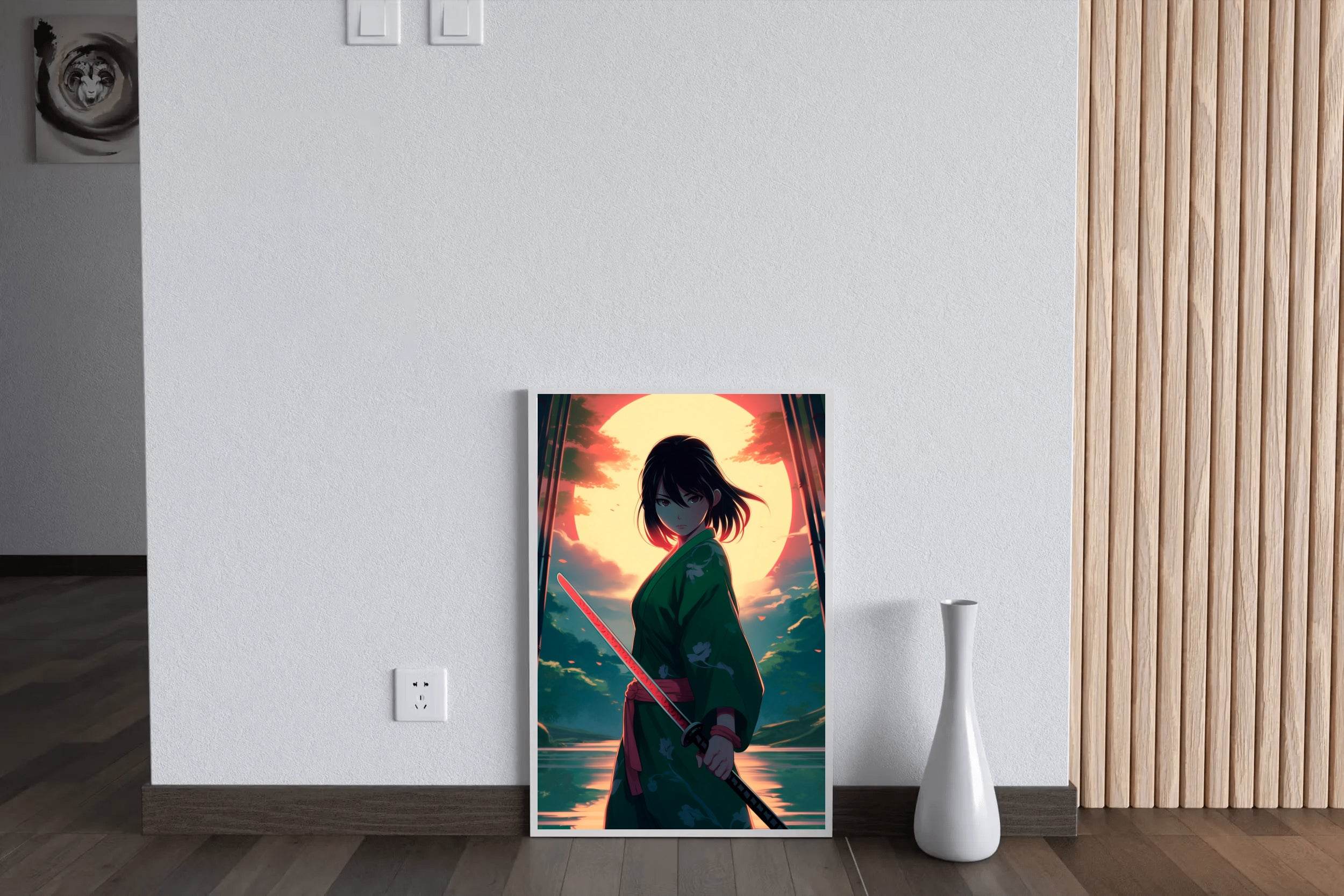 Anime Girl With katana In Forest Sunset Anime Wall Art - beink online art store