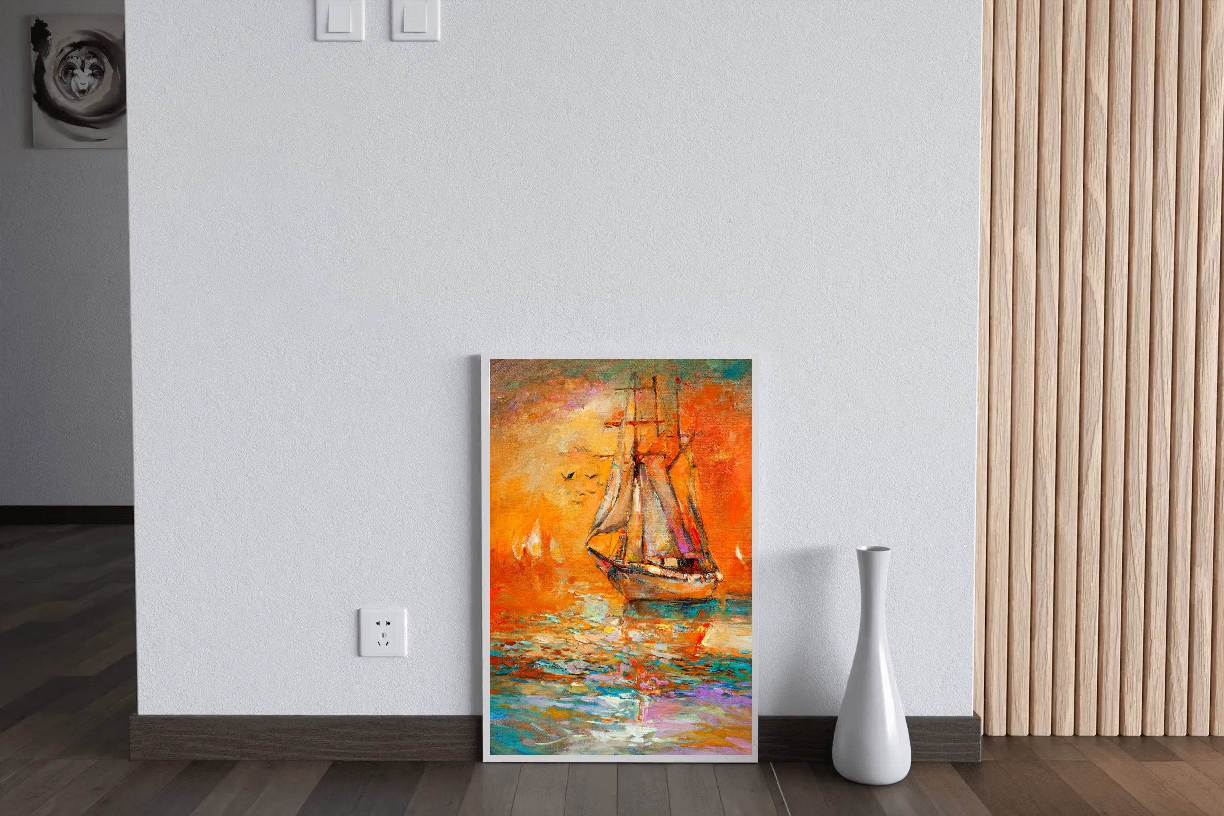 Old Warship in The Sunset Sea Wall Art - beink online art store