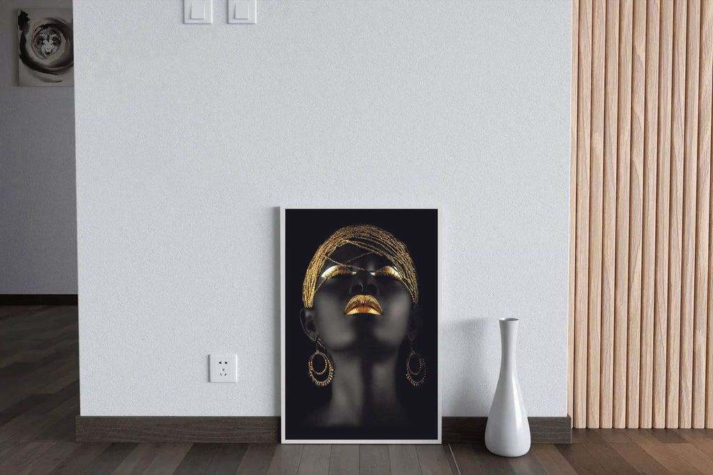 Black Queen With Golden Makeup Wall Art - beink online art store