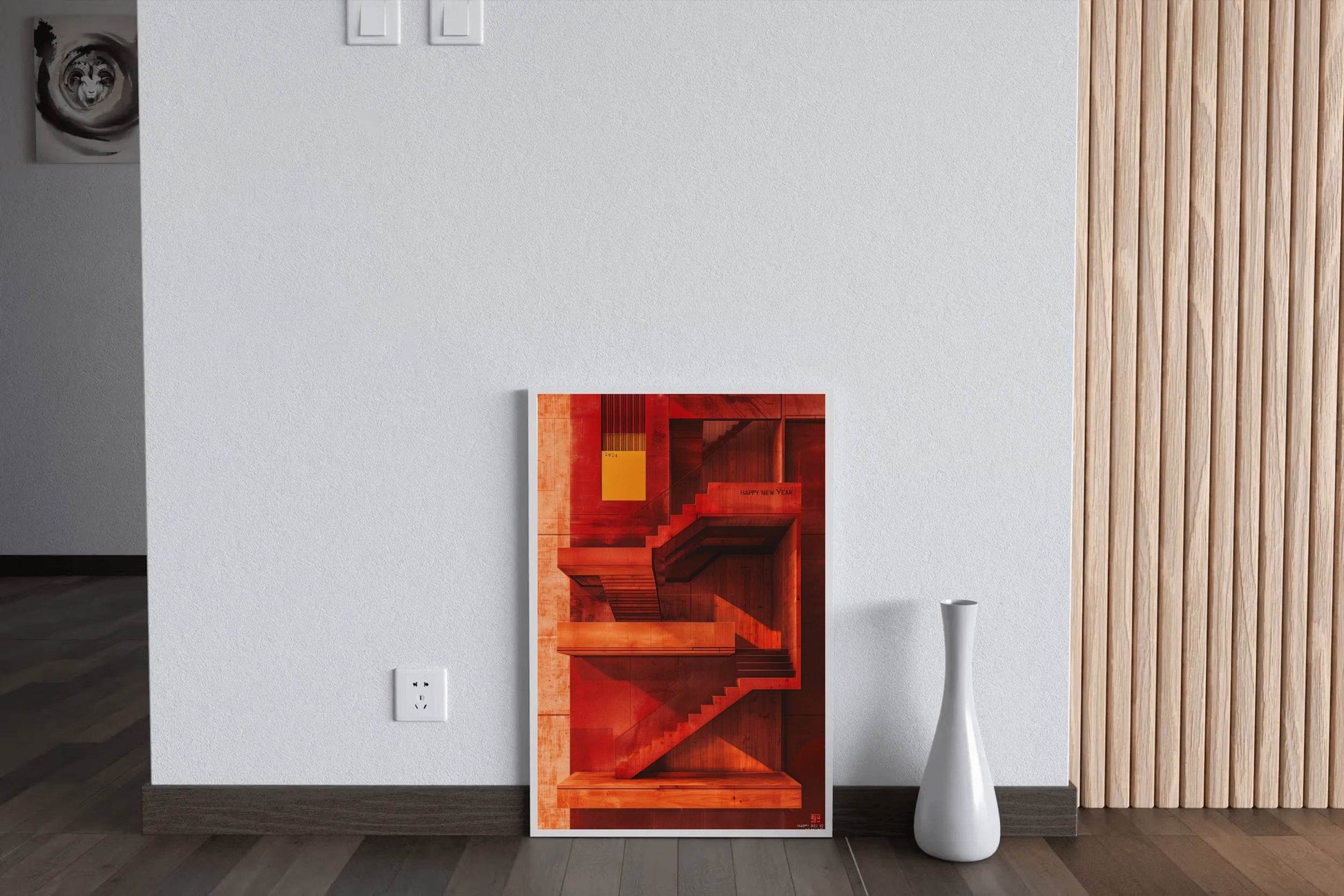 Red Stairs in Modern Building Wall Art - beink online art store