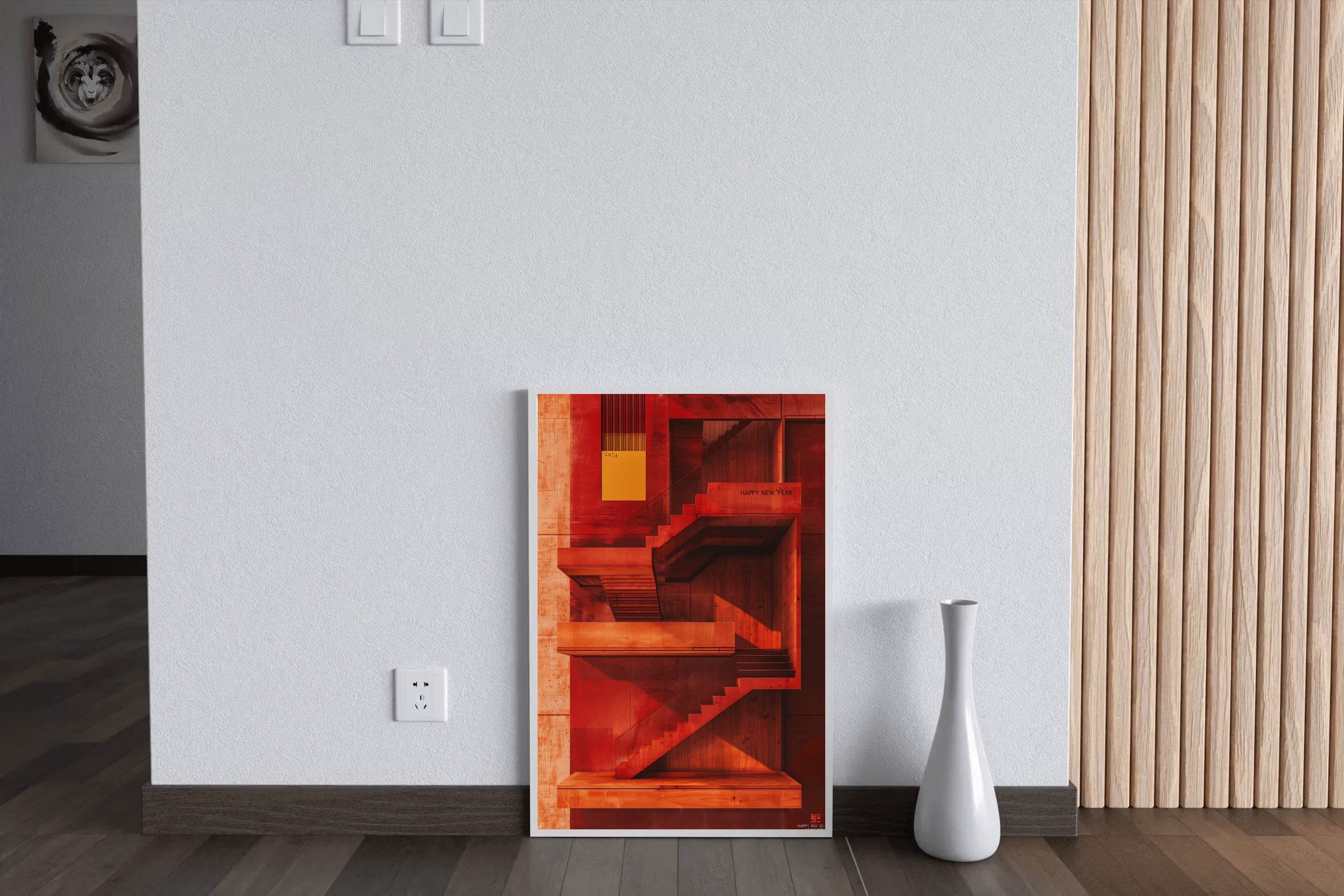 Red Stairs in Modern Building Wall Art - beink online art store
