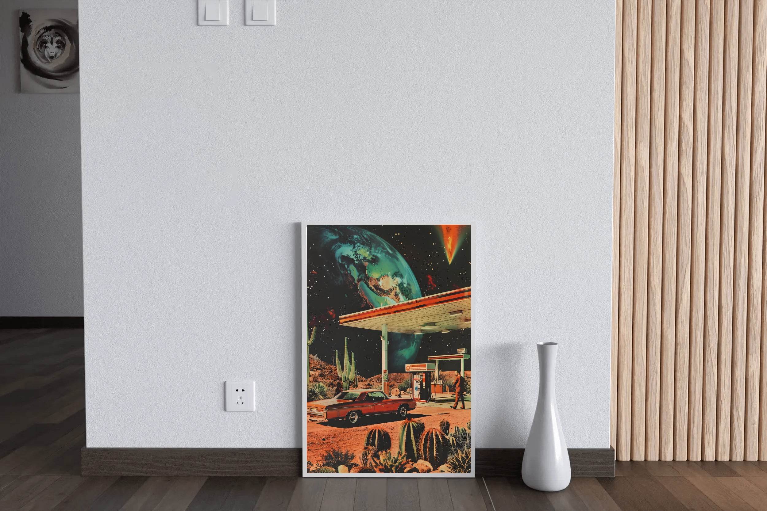 Gas Station With Space Background Wall Art - beink online art store