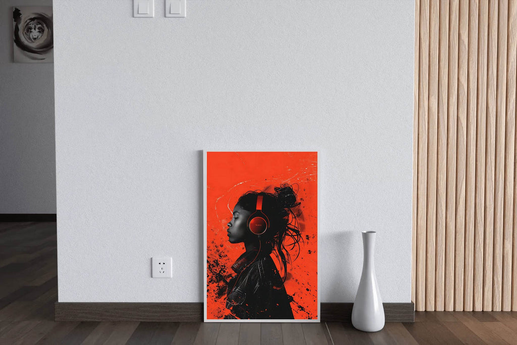 A Girl Listening To Music With Headphones Wall Art - beink online art store