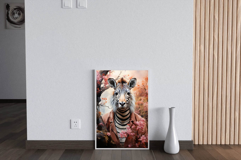 Watercolor Zebra with Flowers Animal Wall Art - beink online art store