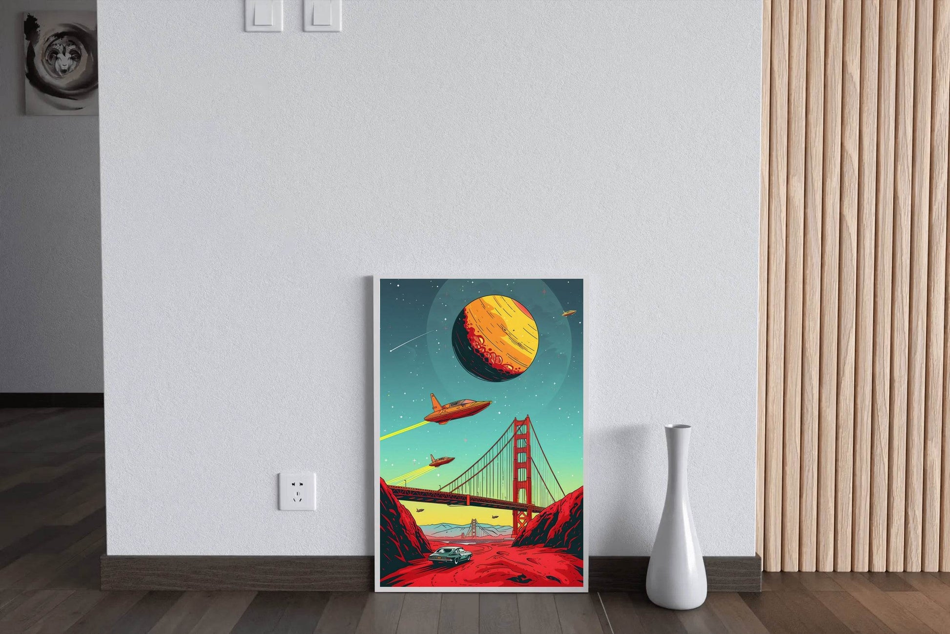 Imaginary Drawing of A Spaceship Crossing The Bridge Wall Art - beink online art store