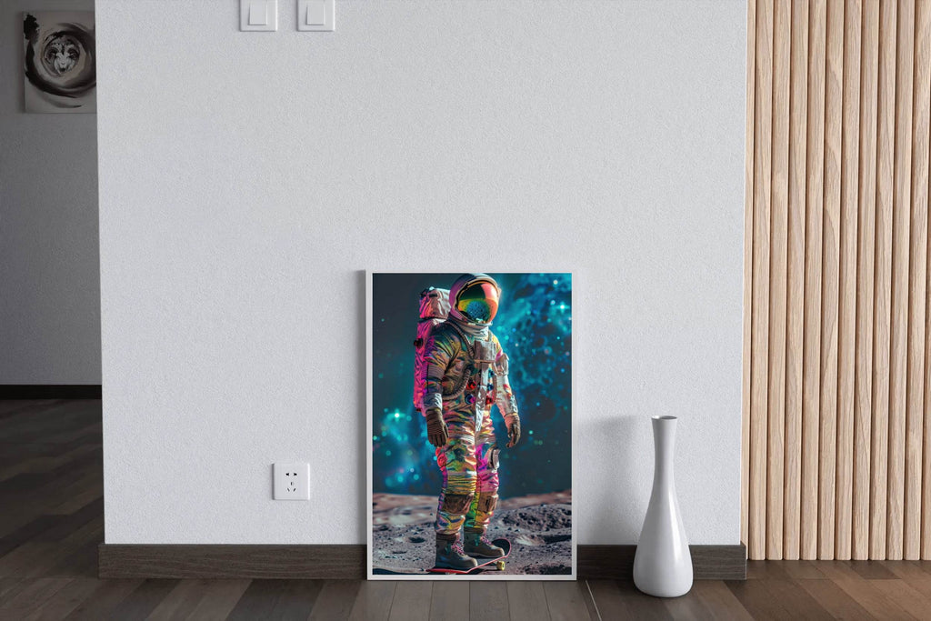 astronaut in neon suits on moon Wall Art - beink online art store