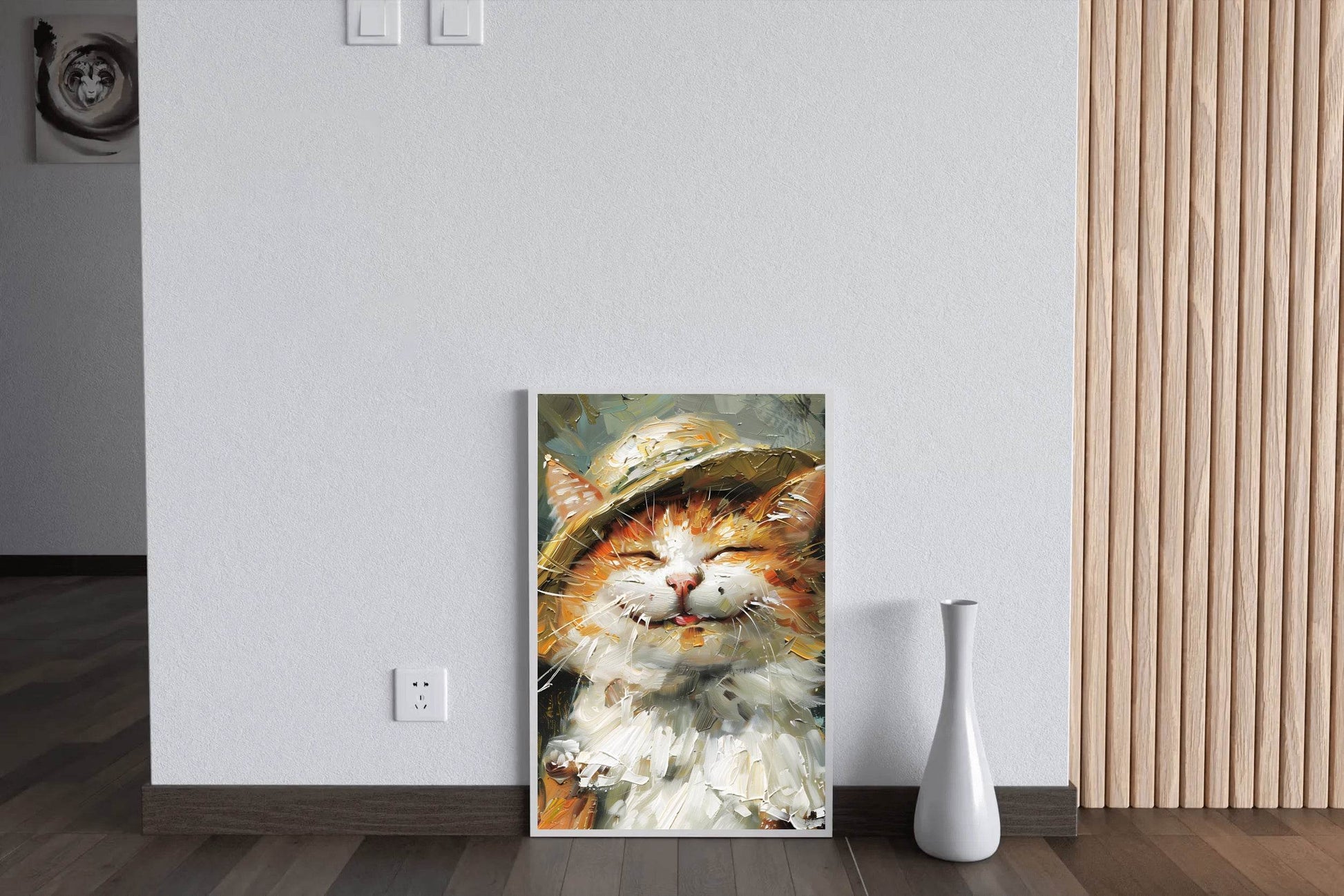 Slashed Oil Painting of Cat Wearing Hat - beink online art store