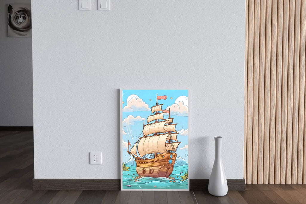 Drawing of Pirates Ship in Sea Storm - beink online art store