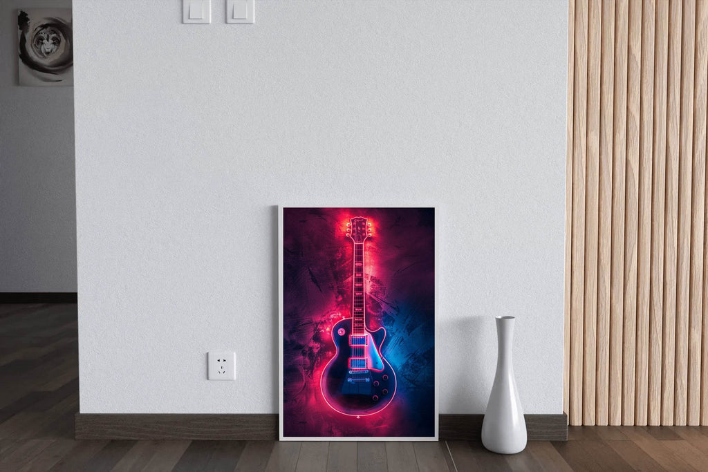 Electric Guitar With Neon Light Wall Art - beink online art store